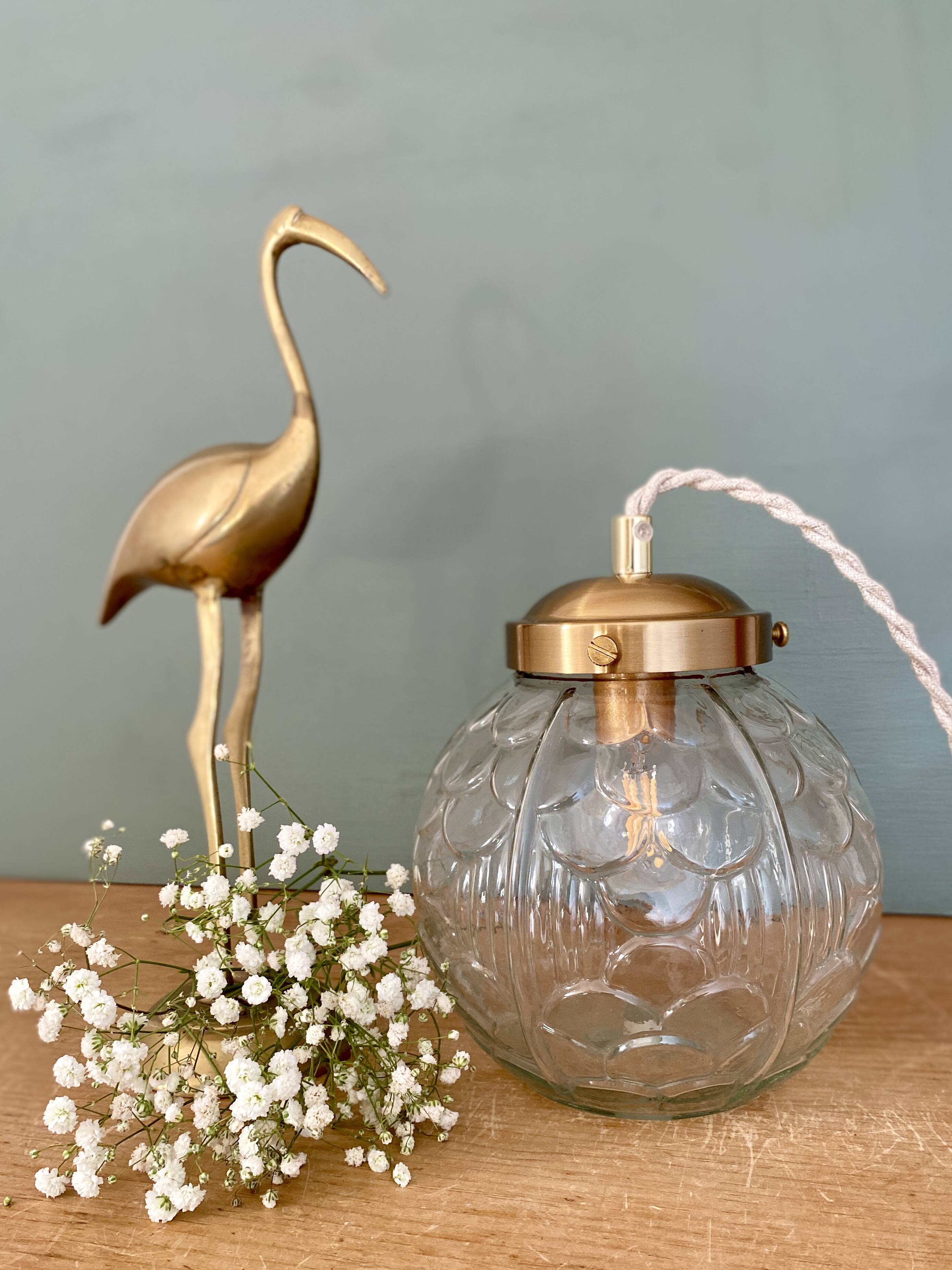 Vintage art deco glass globe portable lamp or table lamp