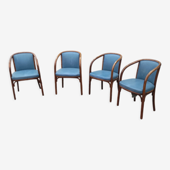 4 vintage curved wood leather Baumann bistro café armchairs