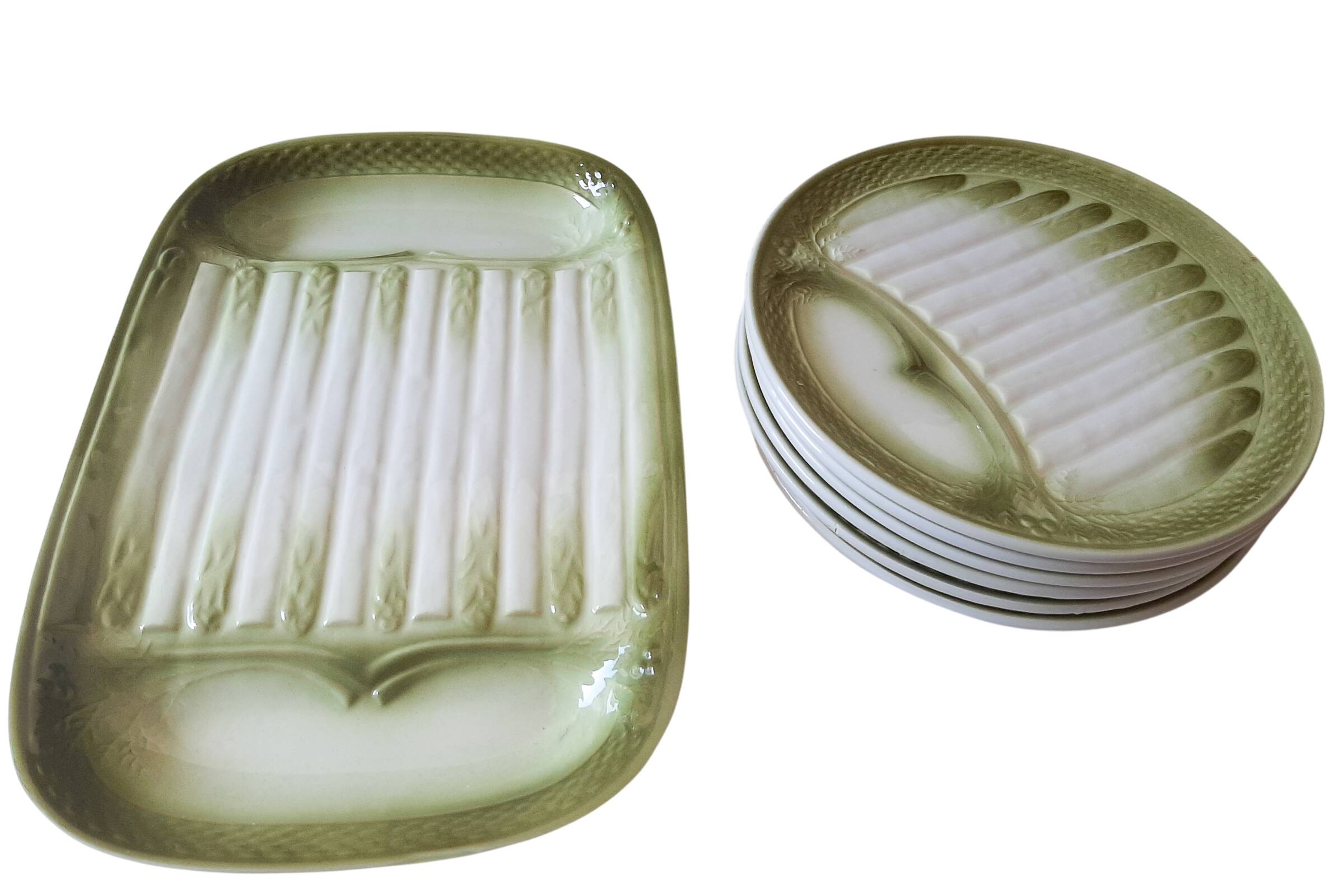 Asparagus service in green earthenware Moulin des Loups Orchies