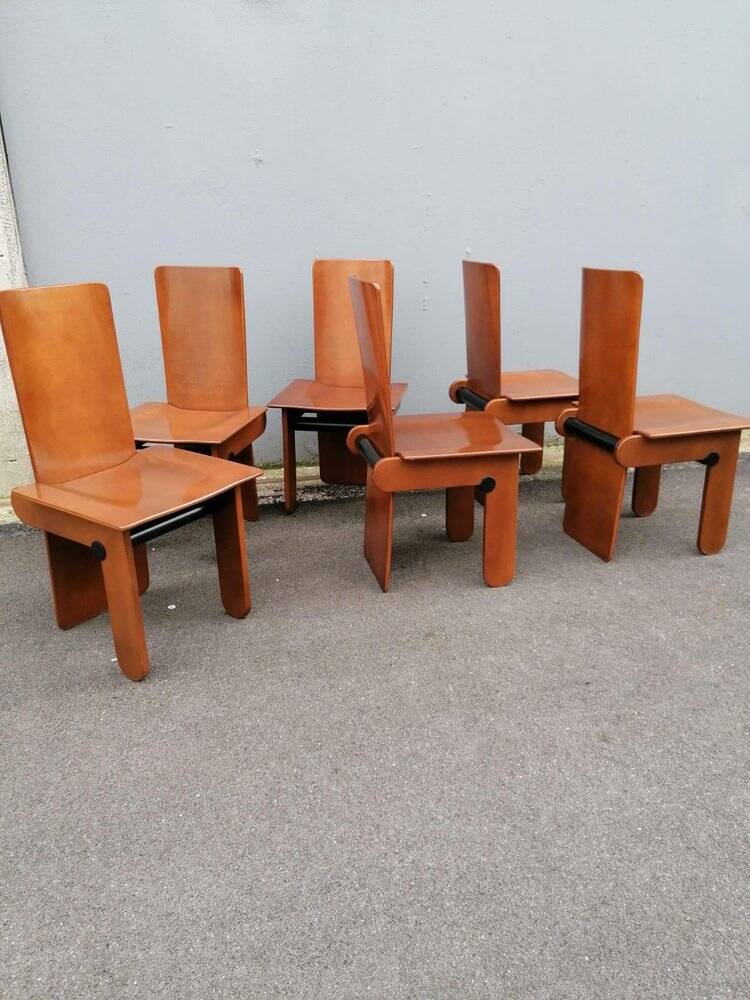 Wooden Chairs attributed to Carlo Scarpa for Gavina, Italy, 1970s, Set of 6