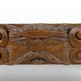 Table basse en chêne massif sculpté de faunes et plateau en marbre gris, France, circa 1940
