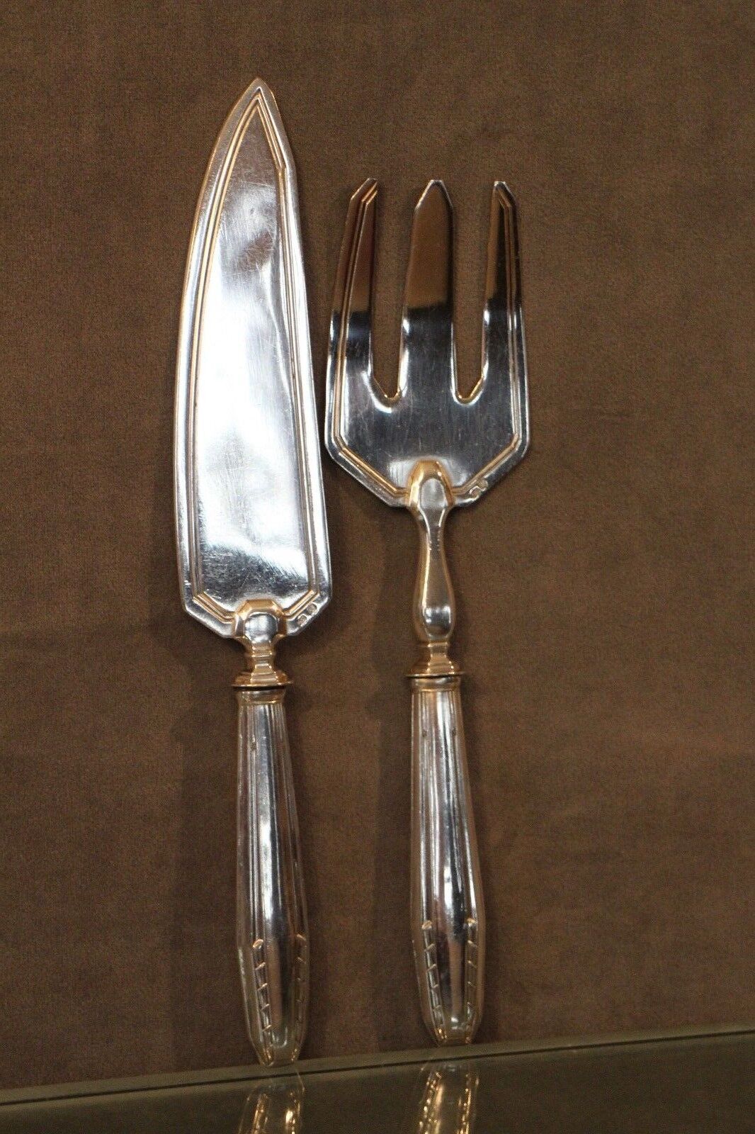 Silver metal fish service design 1930-1950