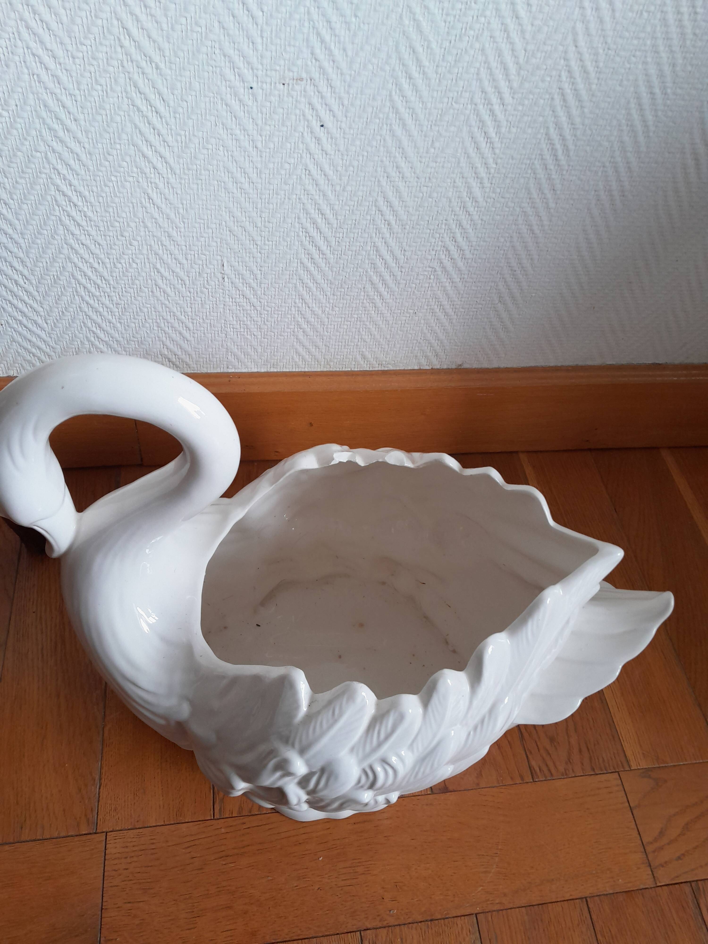 Pair of ceramic swan pot covers 1970
