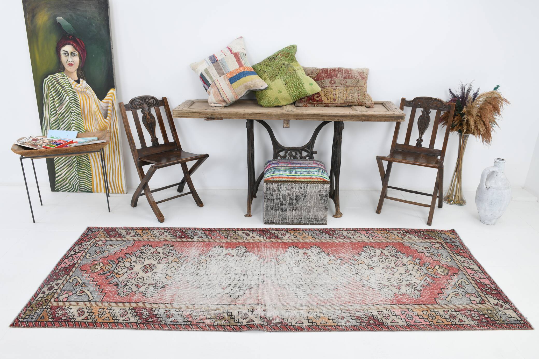 3x9 Rug For Hallway Antique Red Vintage Runner Rug, 102x261Cm SK 3931