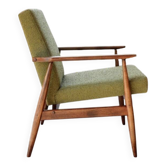 Mid century modern armchair olive green bouclé design by H.Lis