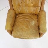 Midcentury Swivel Leather Armchair, Peem, Finland, 1970s