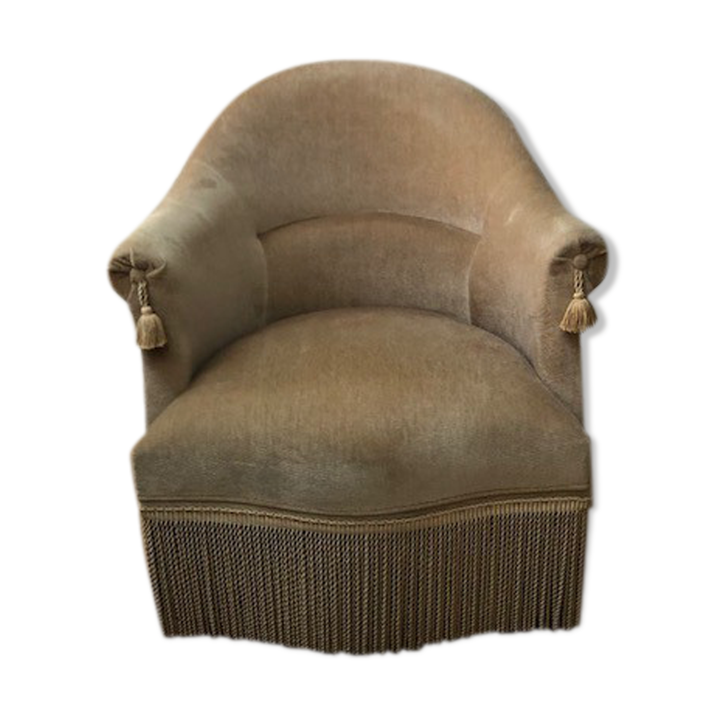 Beige velvet toad armchair