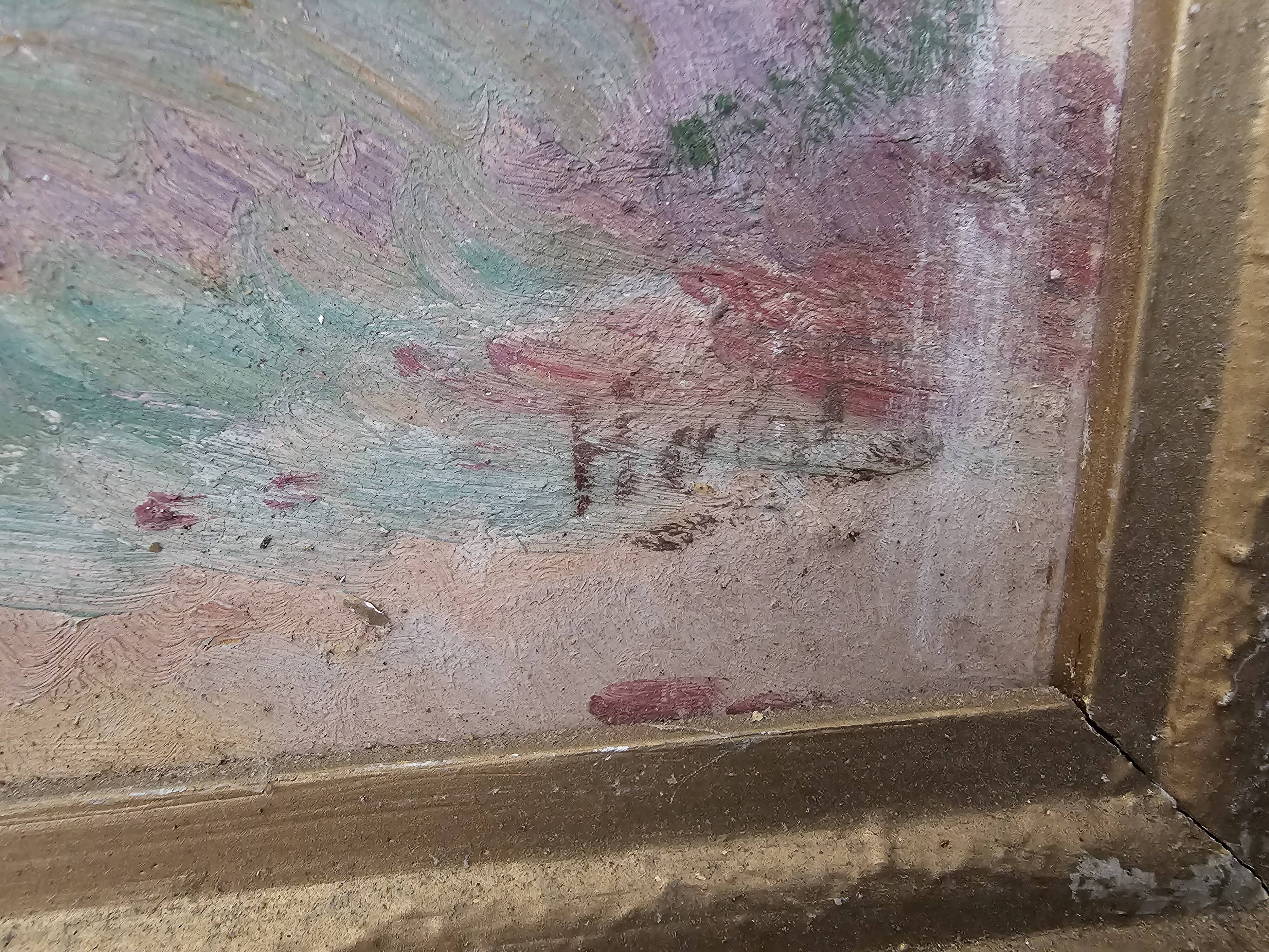 Oil painting on hardboard - Bourgeois house Signed Henri (Missing)