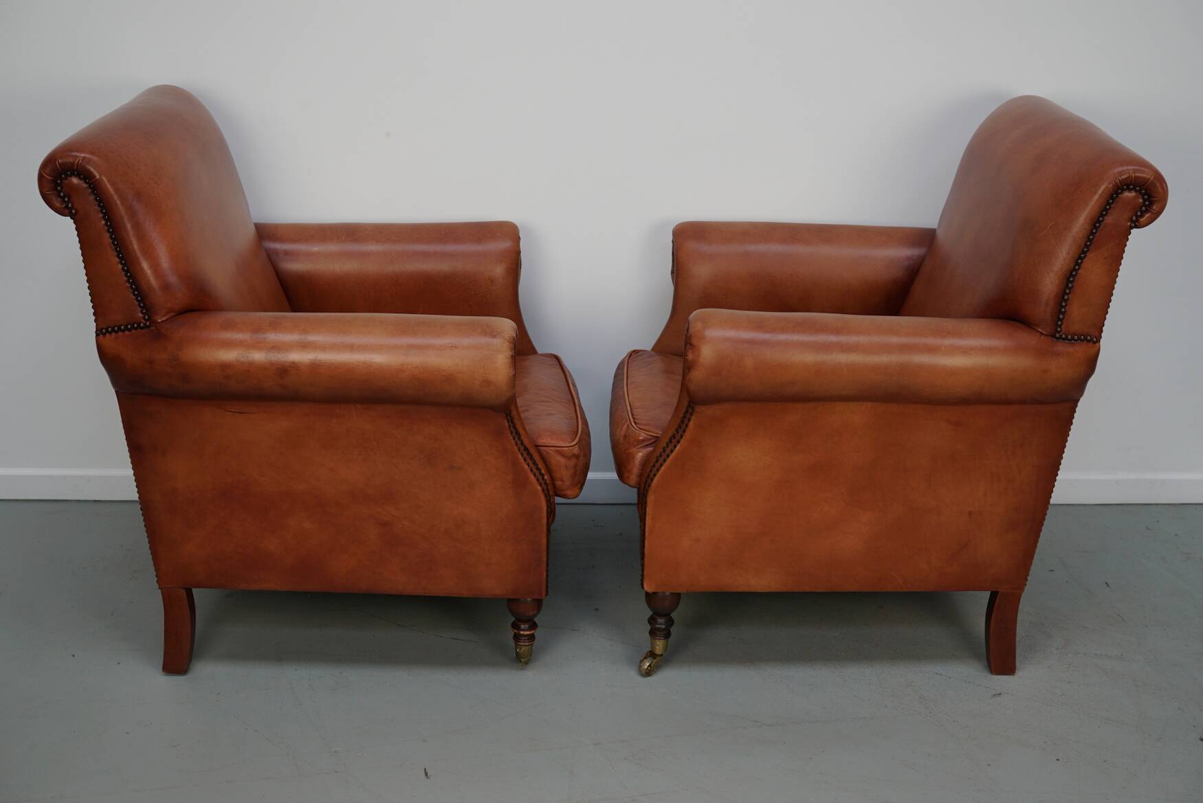 Vintage Dutch Cognac-Coloured Leather Club Chairs, Set of 2