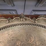 Large 20th century oriental tea tray engraved in metal color Width 66 cm