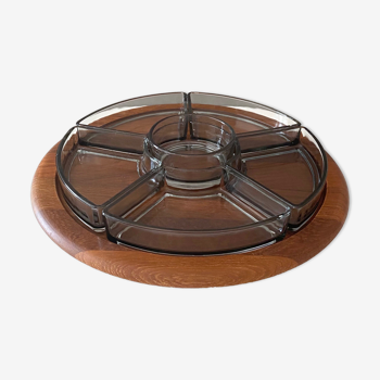 Ravier en teck Lazy Susan design danois années 60