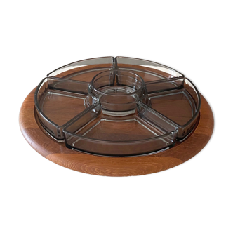 Ravier en teck Lazy Susan design danois années 60