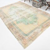 6x10 Peach Beige & Green Soft Wool Vintage Rug, 201x308Cm SK 5621