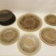 Dessert service 12 plates and vintage space age smoked glass dish