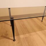 Rectangular coffee table with metal & brass foot and smoked glass, vintage 70s