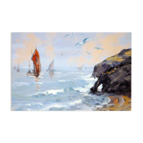 Painting Marine: sailboat, rock and seagulls, signed Padeo