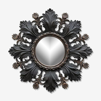 Convex mirror leaves and black flowers golden reflection 20 cm