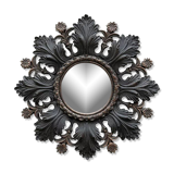 Convex mirror leaves and black flowers golden reflection 20 cm