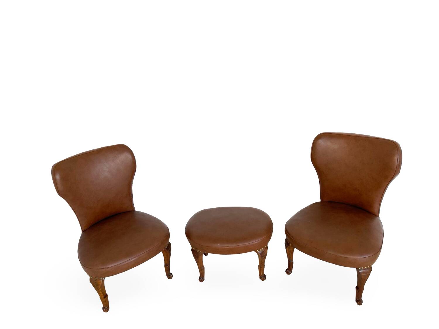 Ensemble de chaises d'appoint et tabouret pour pied, années 1950.