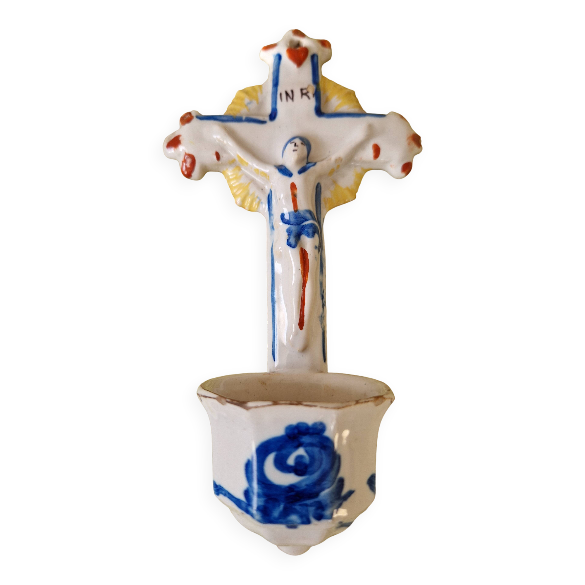 19th century earthenware holy water font