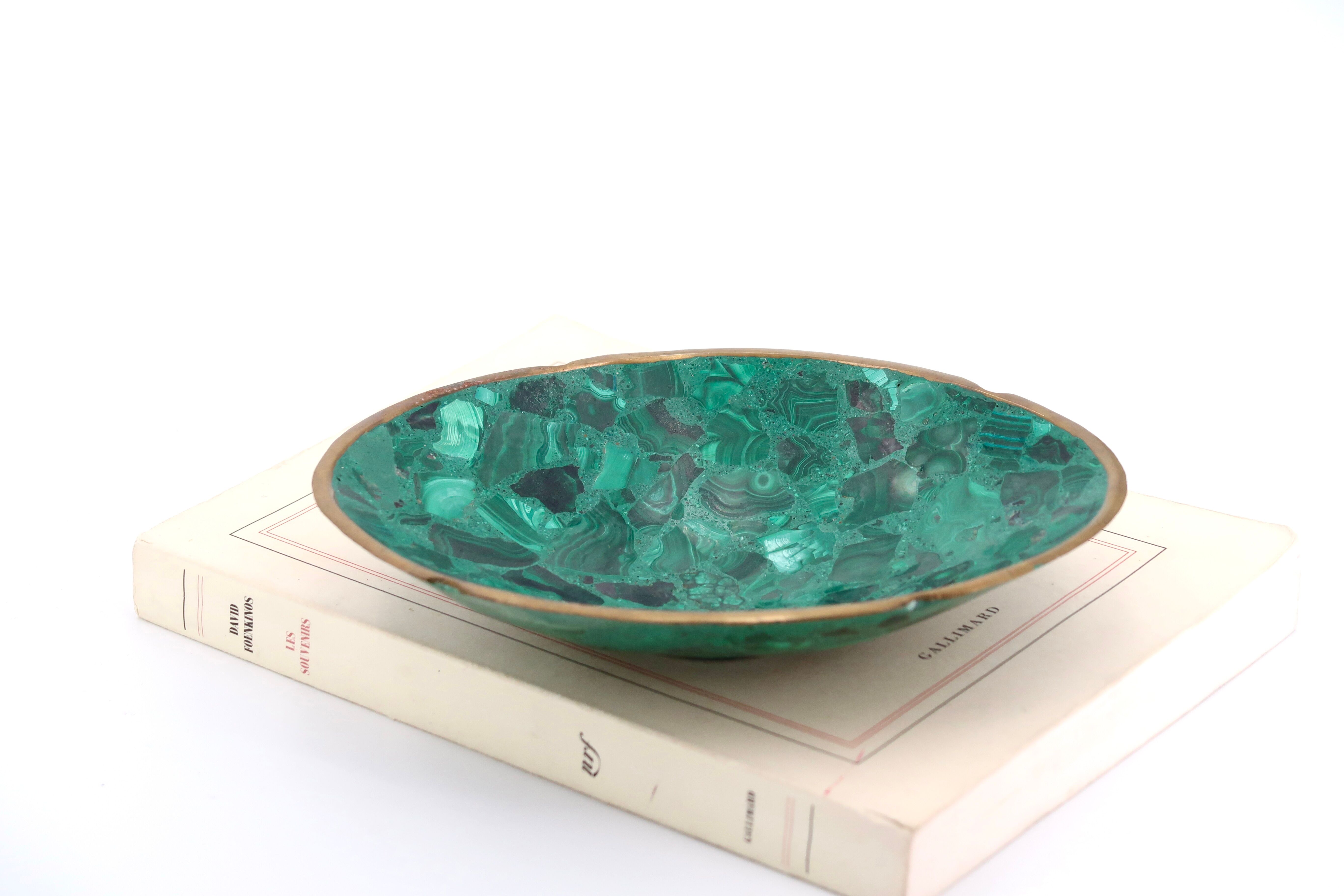 Vide poche en malachite et laiton, années 60