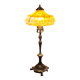 antique bronze lamp with yellow marbled glass paste shade 52x21