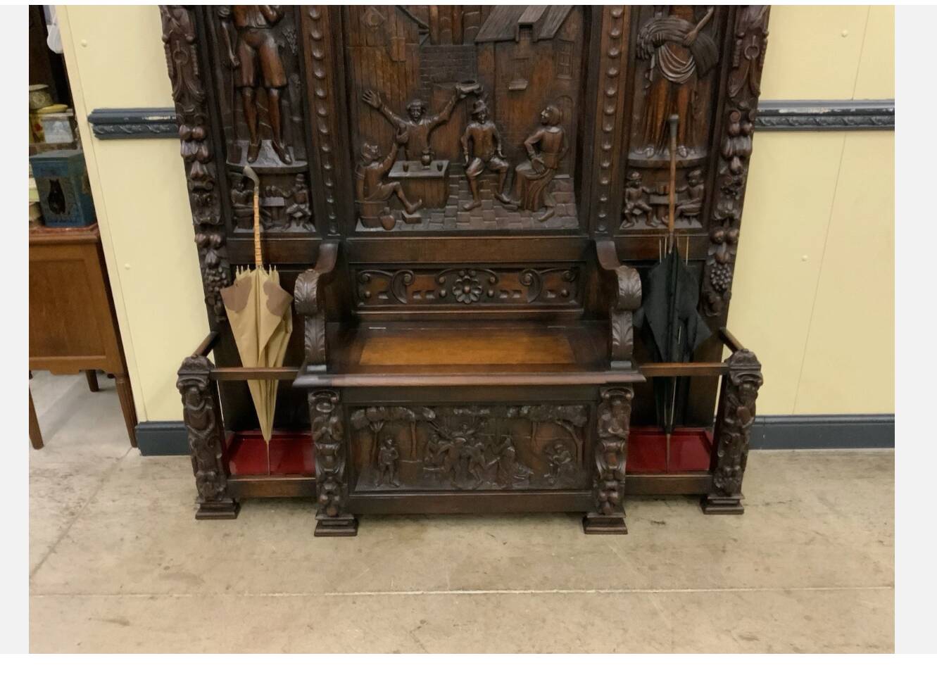 Antique impressive wardrobe with bench trunk.