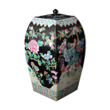 Vase pot covered black family floral decoration and China 34cm porcelain around 1900