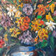 Still life, bouquet, oil with a knife on panel, signed.