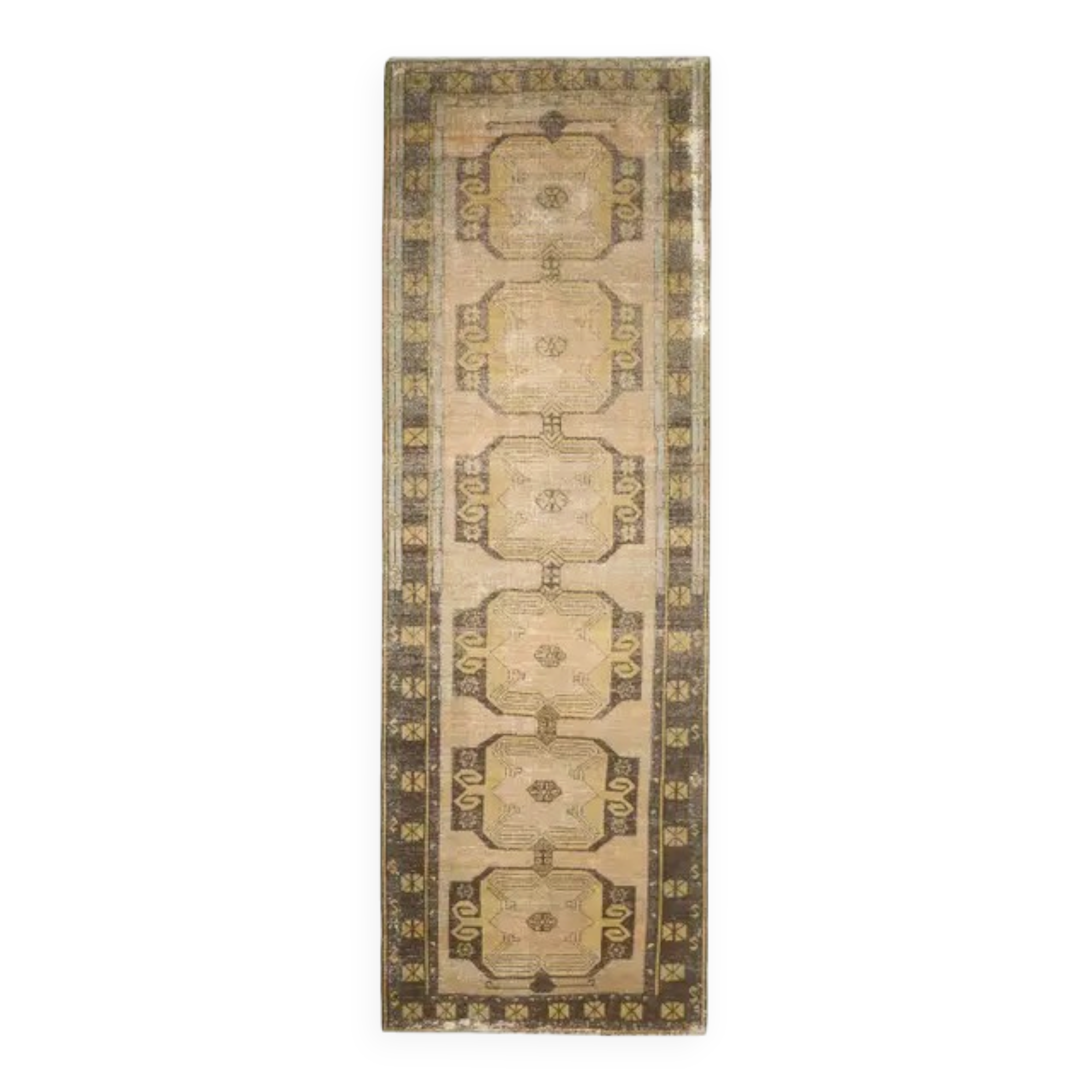 Vintage Turkish Oushak handmade wool copper cotton beige rug 138x420