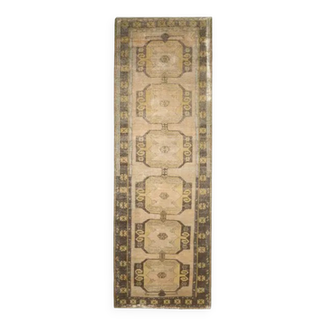 Vintage Turkish Oushak handmade wool copper cotton beige rug 138x420