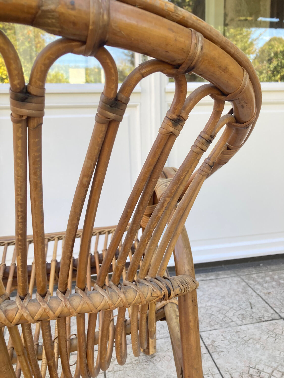 Vintage shell rattan armchair