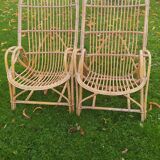 Set of 2 vintage armchairs shape basket in rattan I