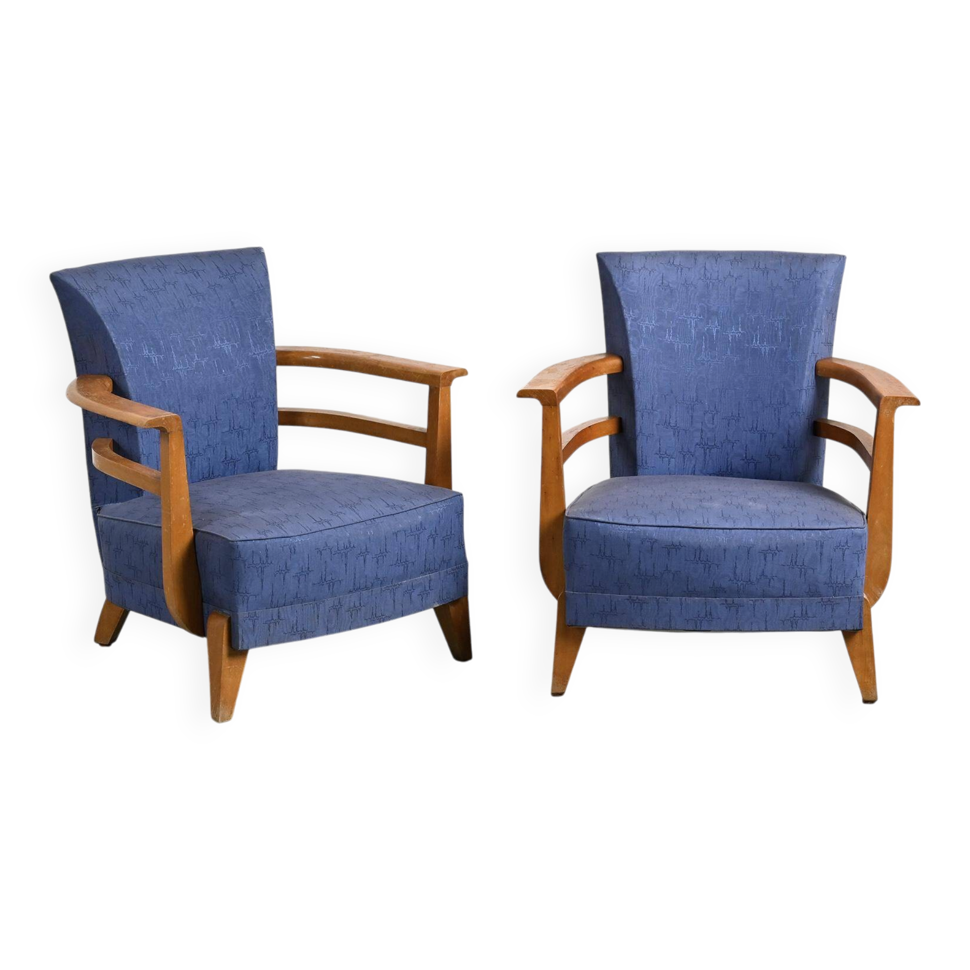 Pair of living room armchairs in solid beech, France, circa 1950.