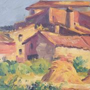 Landscape with village in golden light 'Sant Andreu de Salou'