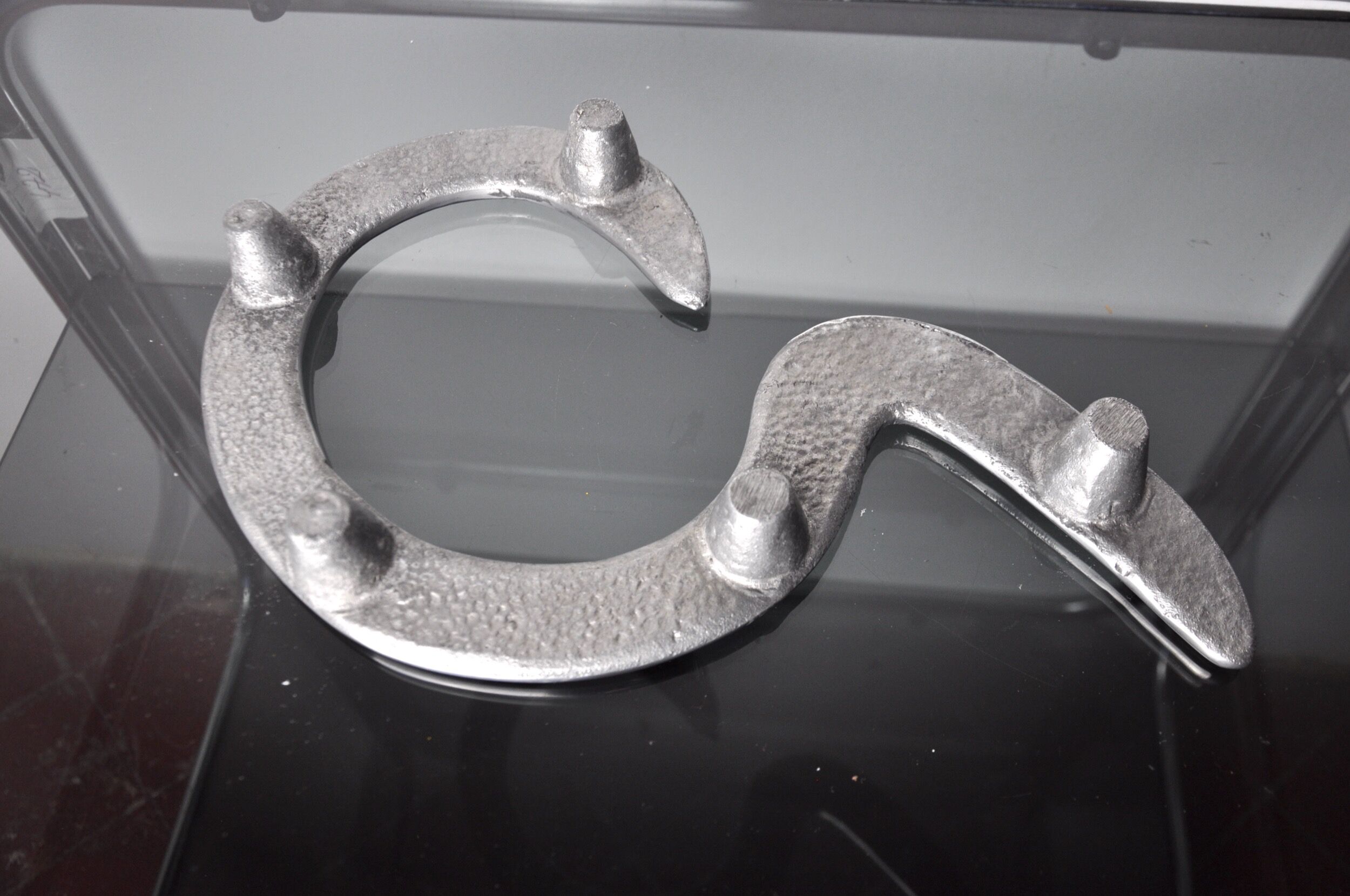 Zigzag candle holder by Matthew Hilton, aluminium, England, 1980