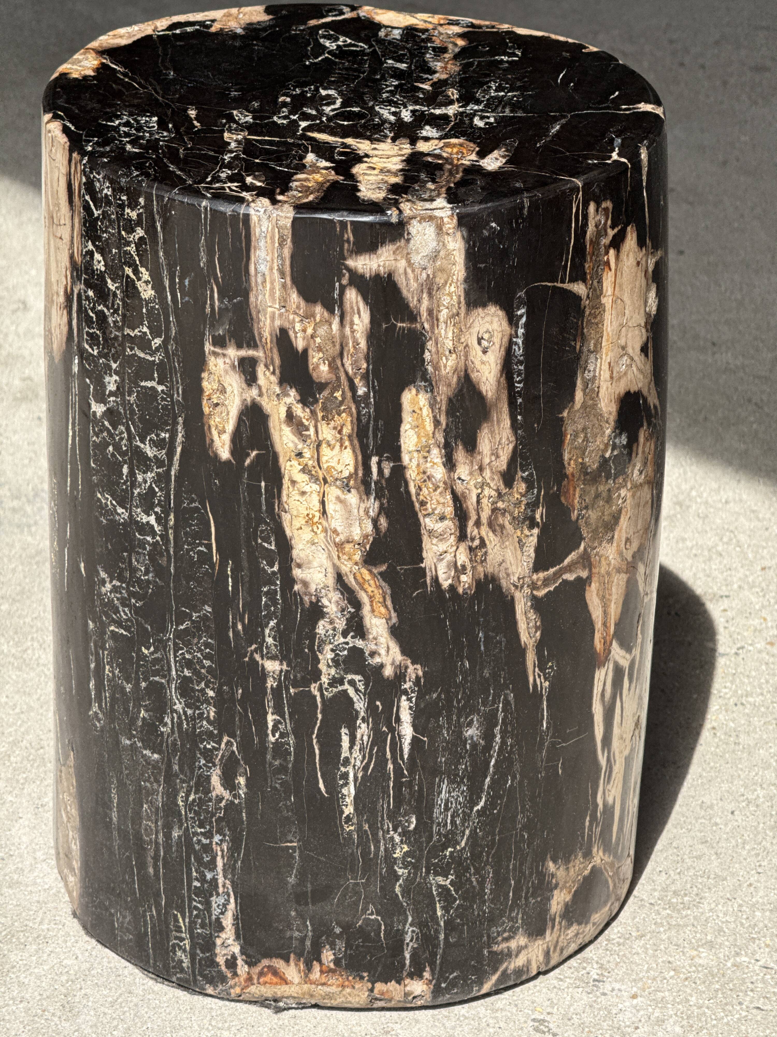 Black petrified wood side table with beige side H35 D24 - 3352