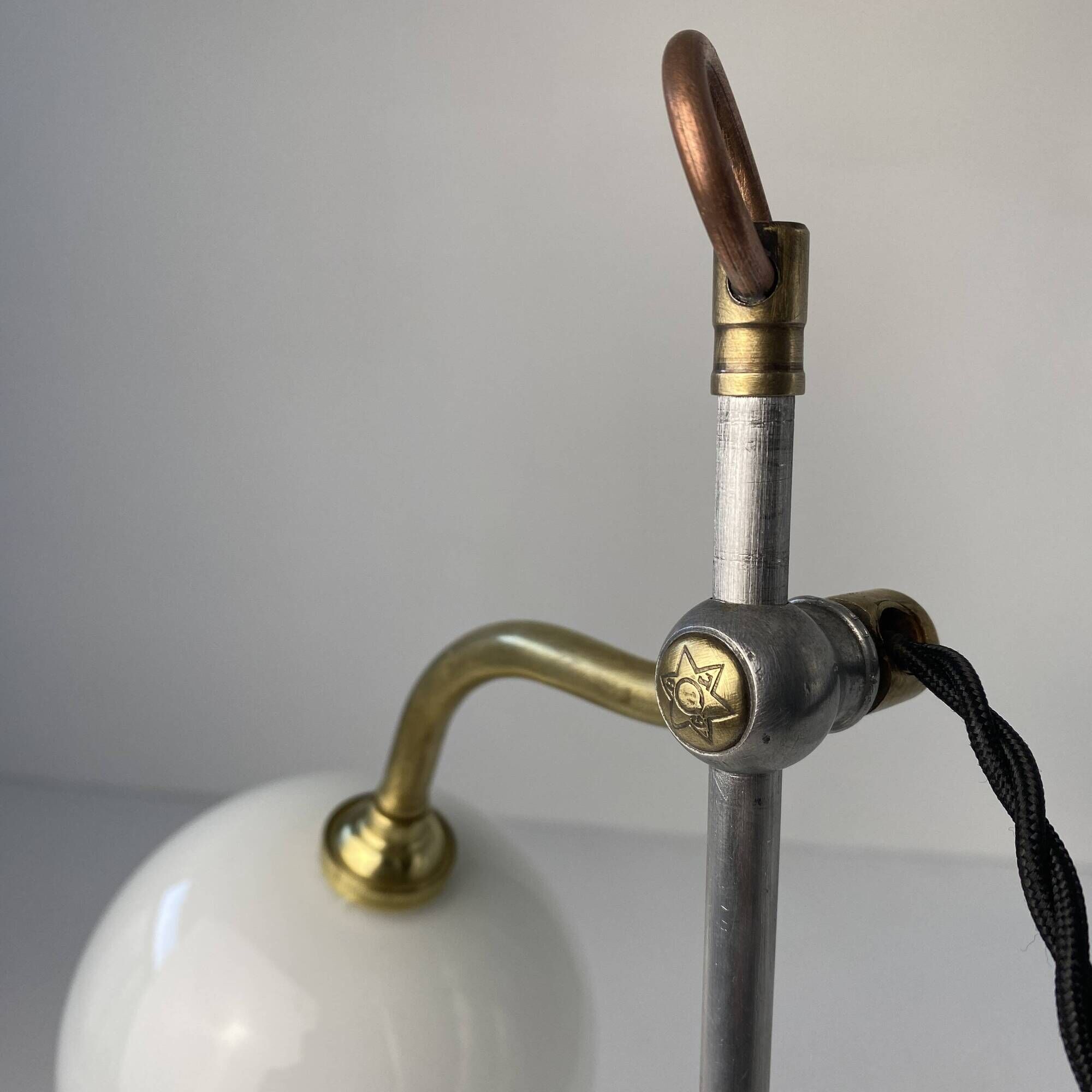 Vintage up and down lamp in opaline, brass and metal