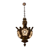 Vintage Bronze & Crystal Beaded Chandelier, 1950s