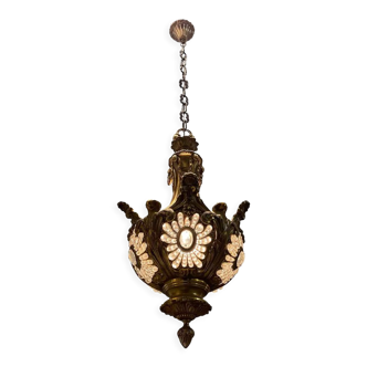 Vintage Bronze & Crystal Beaded Chandelier, 1950s