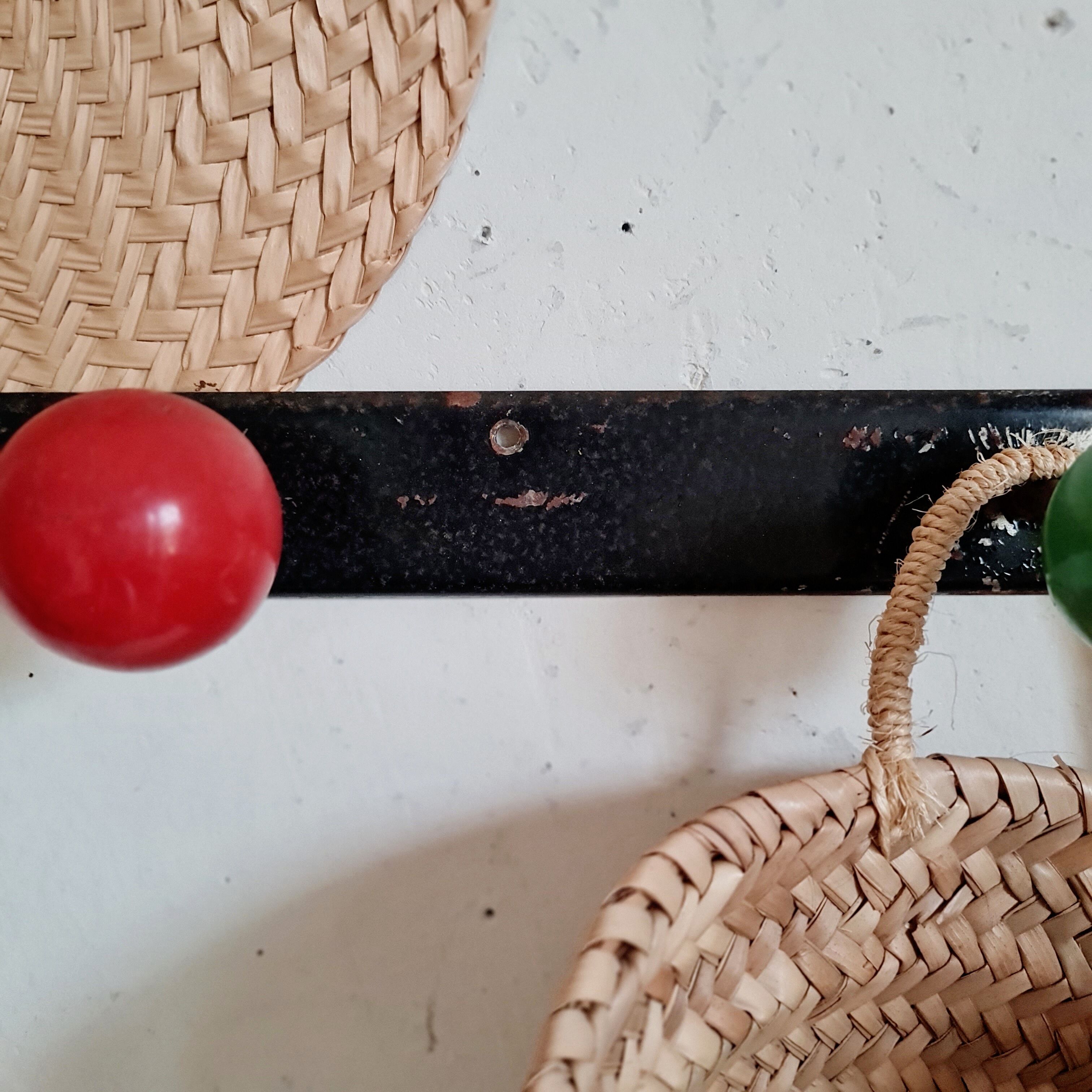 Coat rack 3 hooks metal balls, 50s