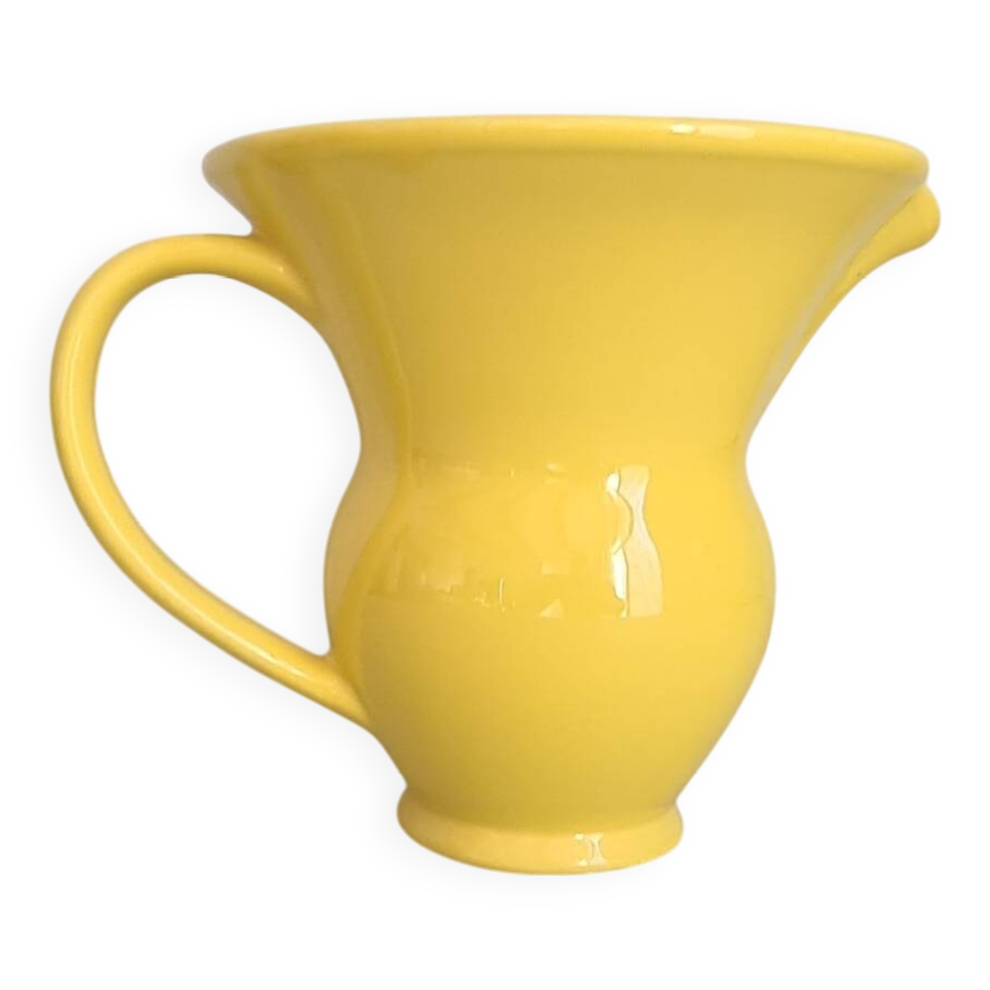 Modernist yellow ceramic pitcher / handmade / vintage / France / 1960s / mid-century / 20th century