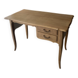 Antique 2-drawer desk in raw wood and beige, renovated.
