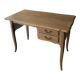 Antique 2-drawer desk in raw wood and beige, renovated.