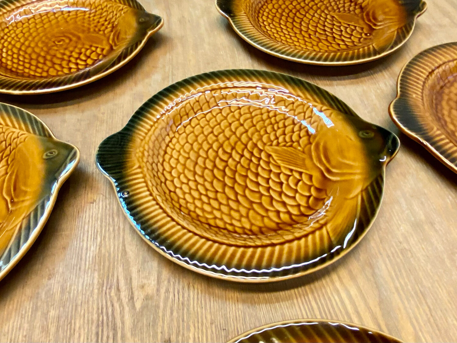 Fish service 8 plates and ceramic soup slurry Sarreguemines vintage 60