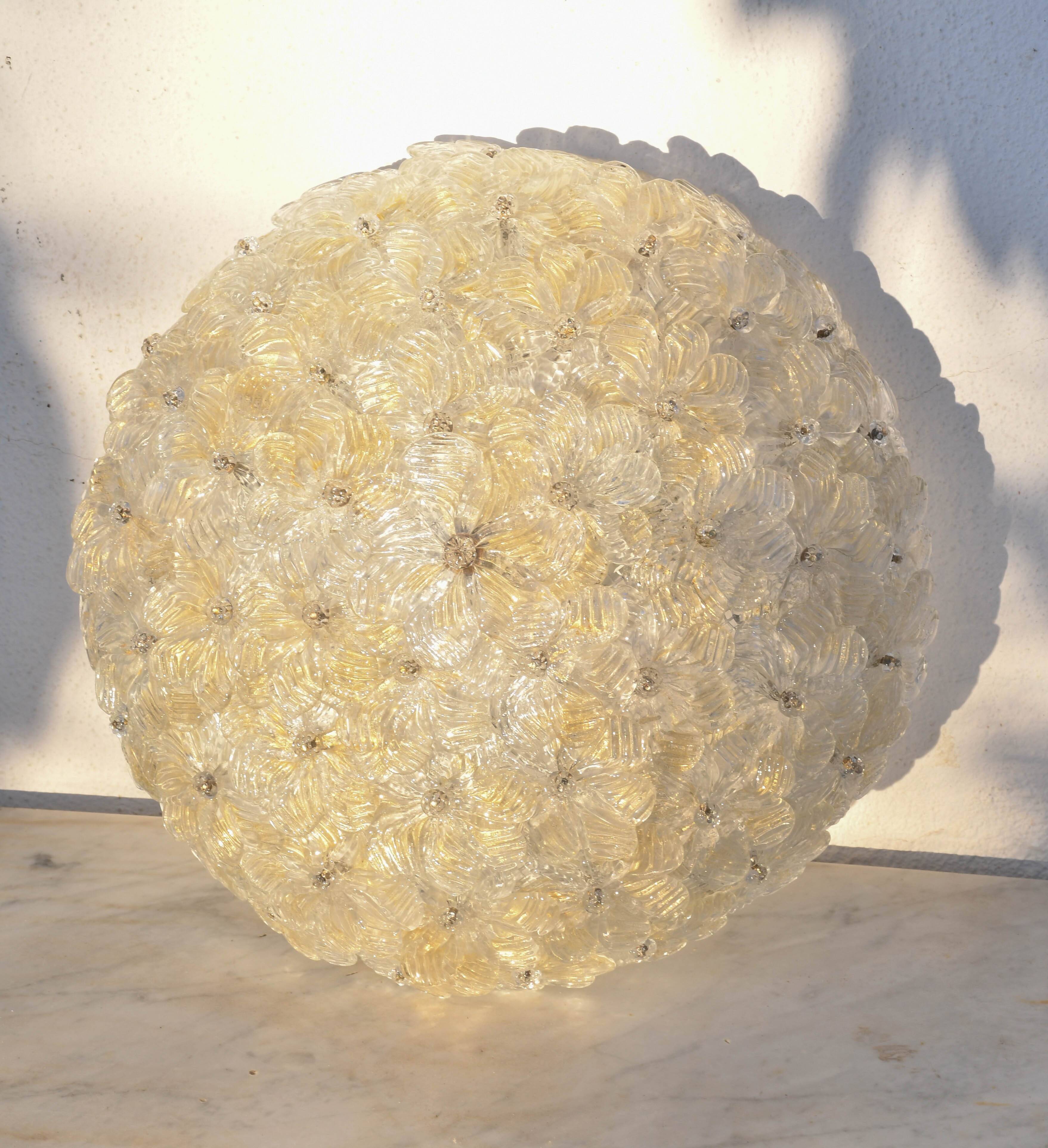 Murano Gold Ceiling Light Flower by Seguso for Venini, Italy, 1960s