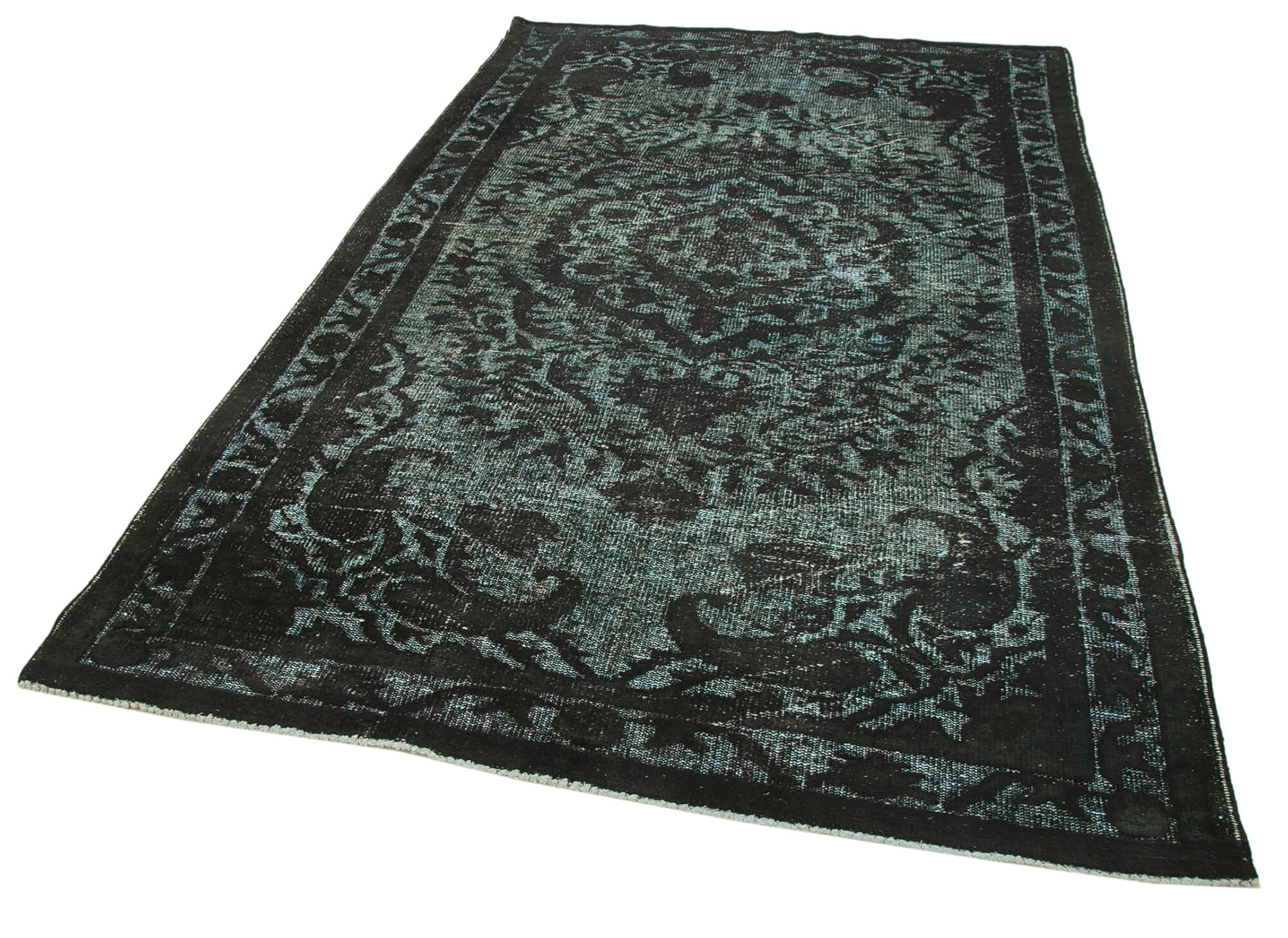 Handmade carved anatolian 1980s 176 cm x 286 cm black rug