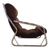 Chrome tubular lounge chair with corduroy – Space Age style 1970