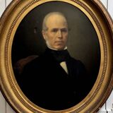 Oil on canvas portrait of a man, late 19th century, oval frame gilded with gold leaf.