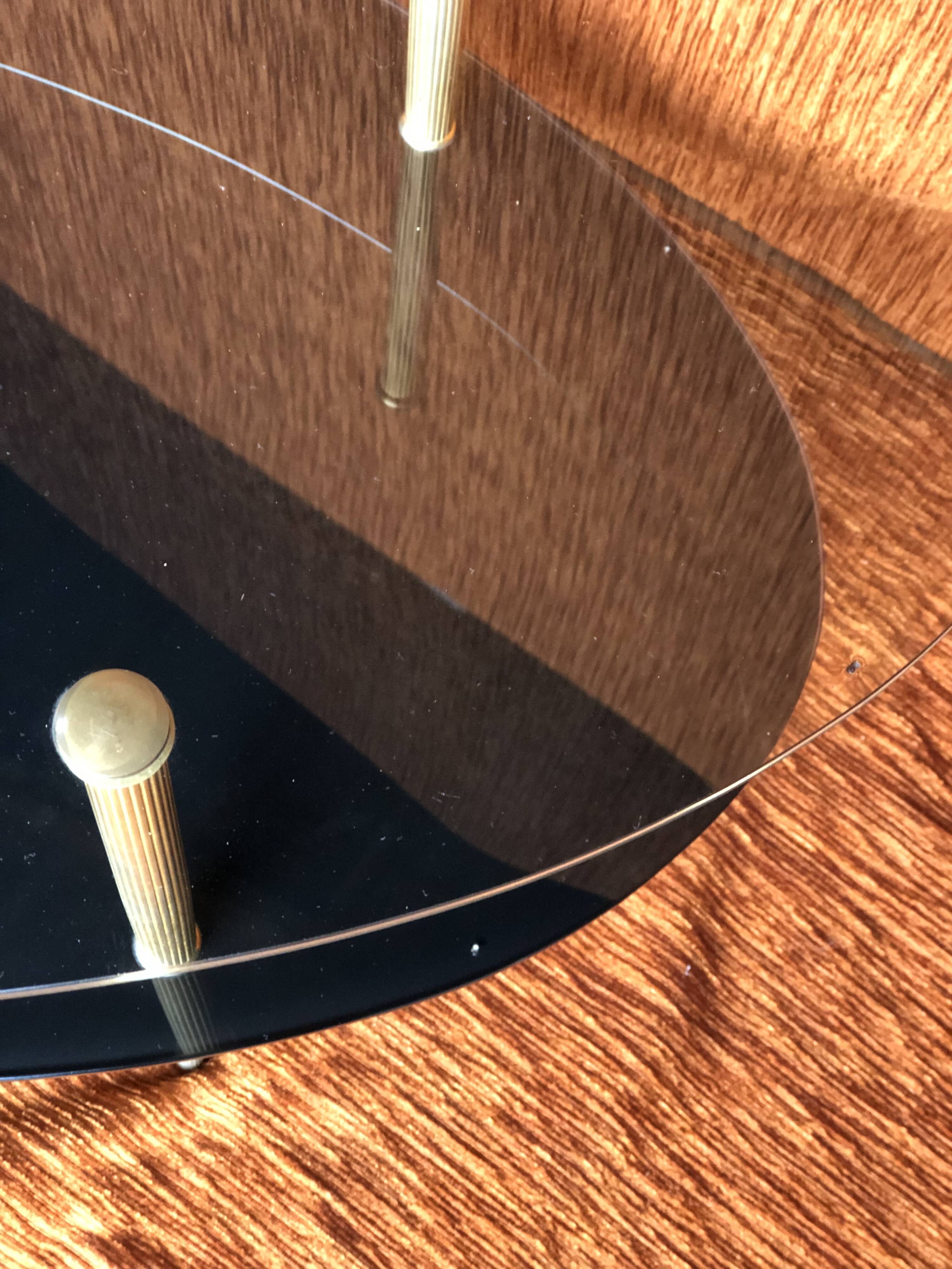 Table basse 1950-60 ovale 2 plateaux verre blanc et noir
